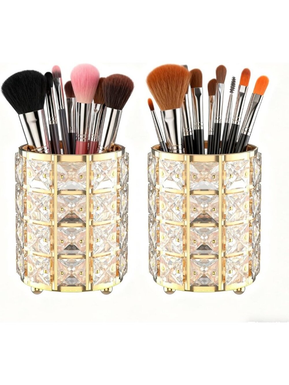 Elegant Crystal Makeup Brush Holder - Bling Vanity Organizer for Brushes & Pens